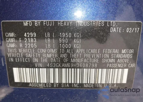 2017 Subaru Impreza 2.0I Sport из США, поврежденный, VIN 4S3GKAM69H3608798